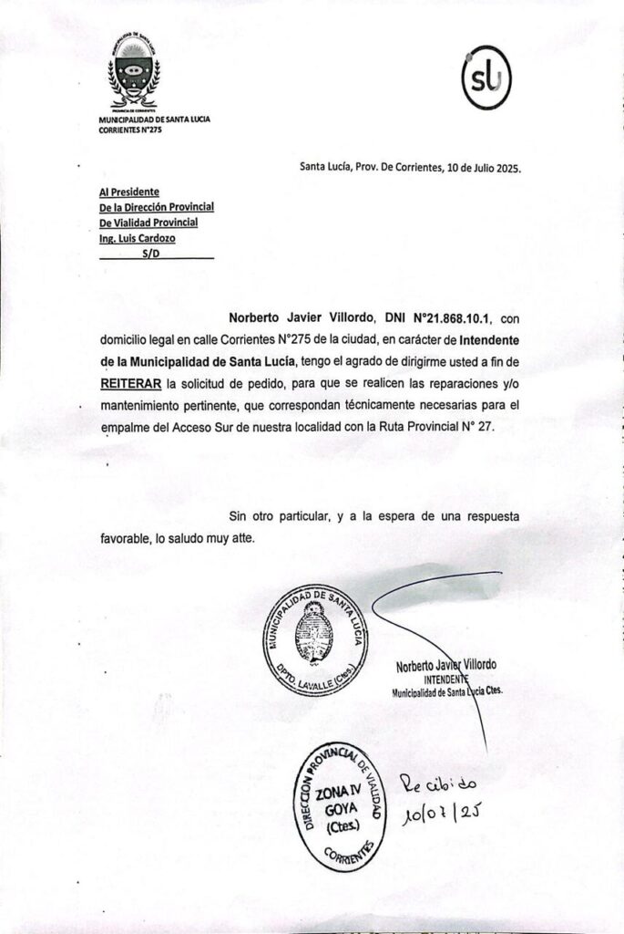 El Intendente Villordo reiteró el pedido por el mal estado del Acceso Sur y advirtió sobre el riesgo de accidentes